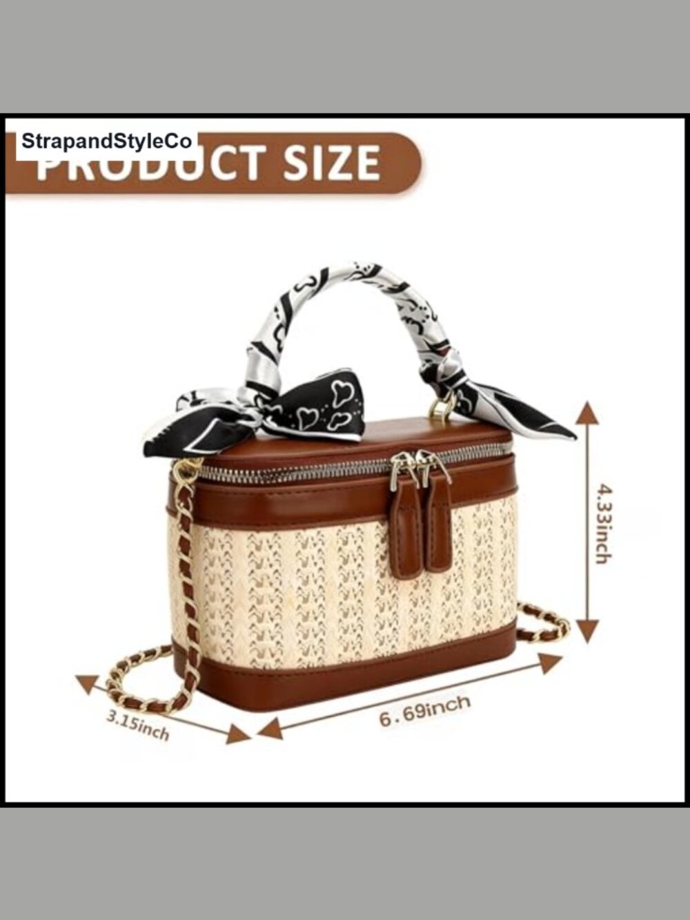 Square Straw Crossbody Bag Woven Satchel Adjustable Strap Women's Handbag - Picture 3 of 6